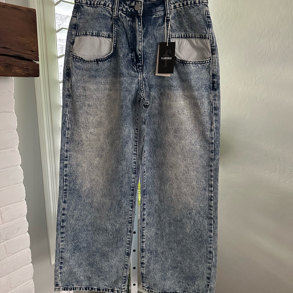 Flamingo Pocket Detail Wide Leg Low Waist Jeans Size Medium NWT - Picture 12 of 15